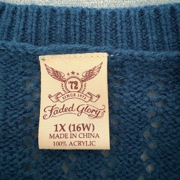 Faded Glory Sweater Womens 1X (16w) Dark Teal Long Sleeved Lightweight - Picture 3 of 8